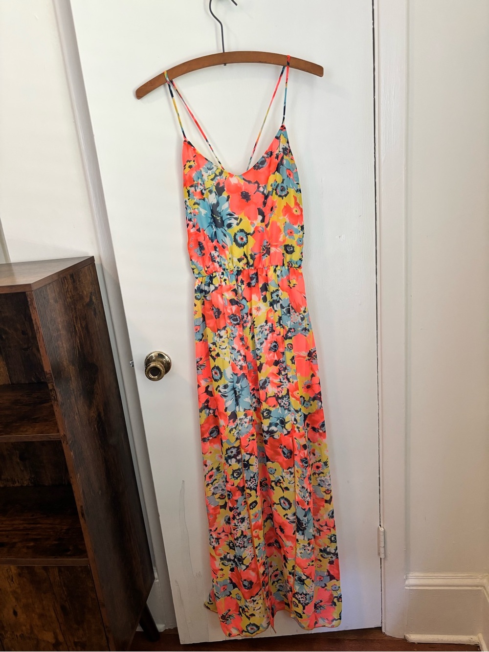 Floral Spaghetti Strap Maxi Dress in Coral & Yellow